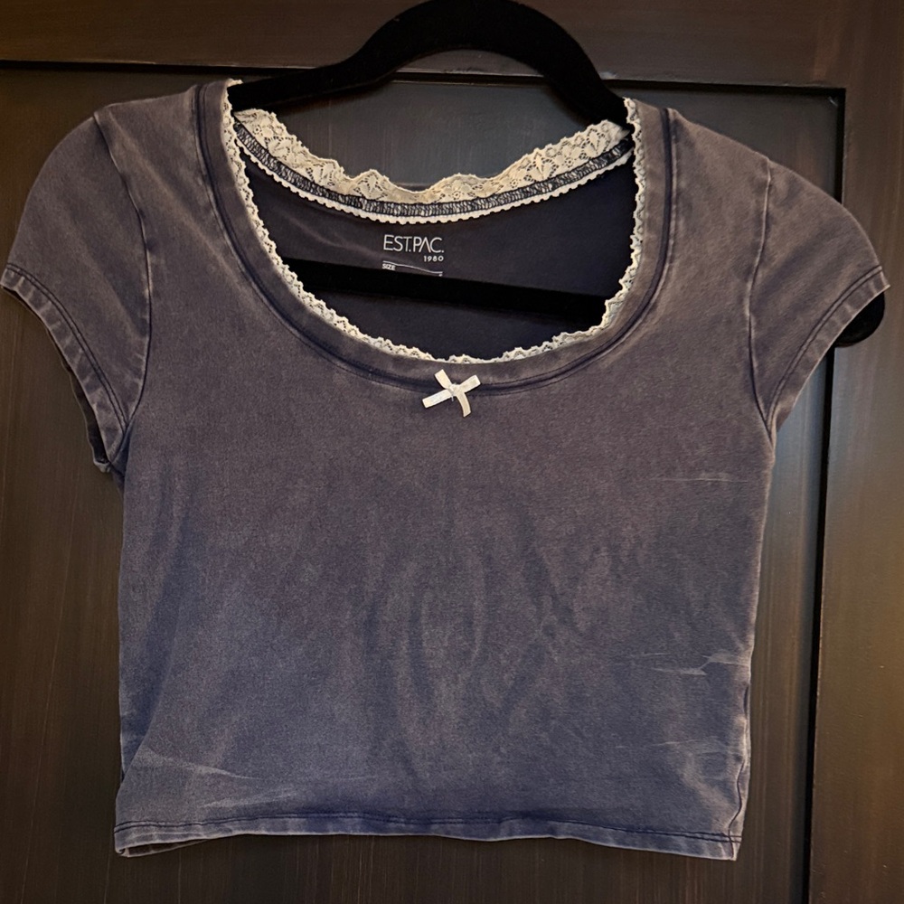 PacSun Vintage Blue Crop Top with Lace Trim